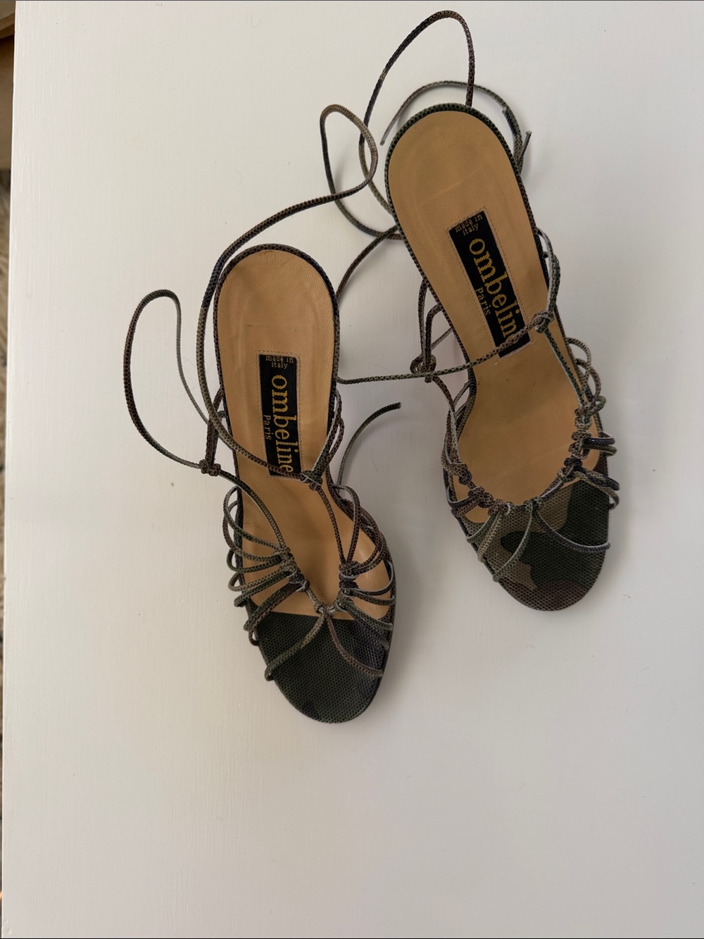 Ombrline Paris Olive Green Camo Strappy Lace-Up Heels
